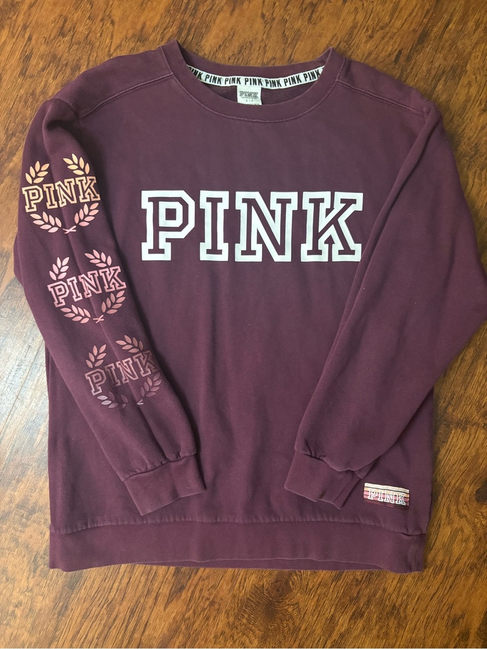 Victoria's Secret PINK Maroon Crewneck Sweatshirt with Pink Logo